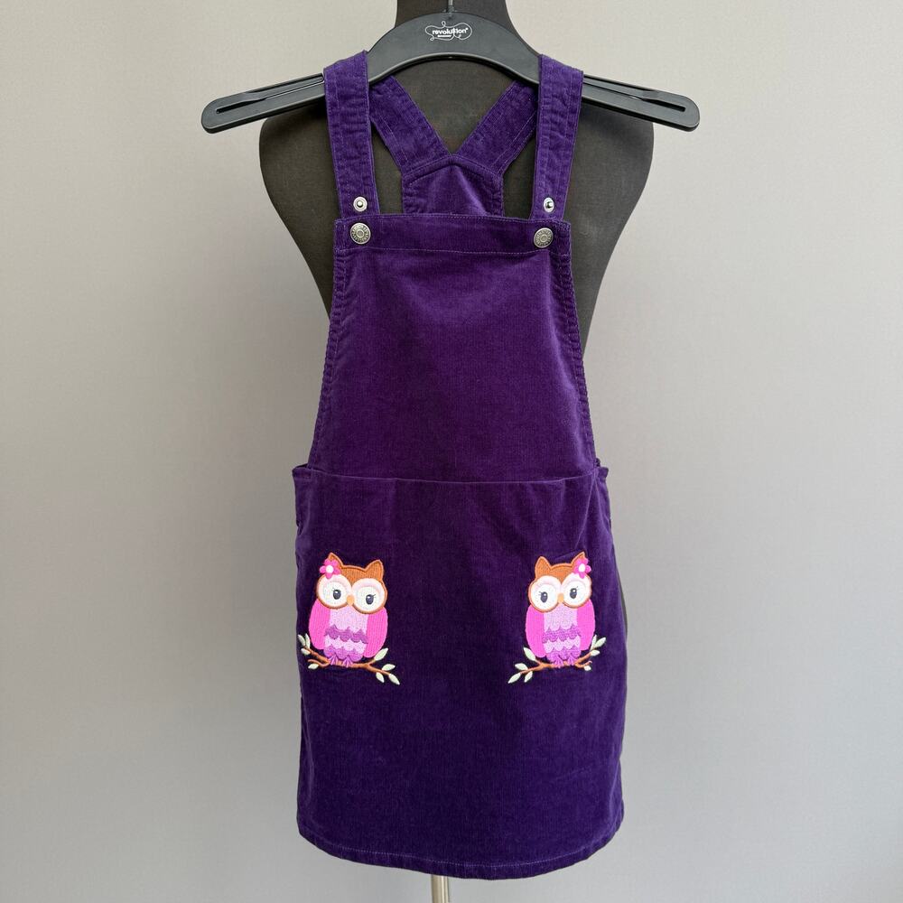 Gymboree corduroy overall dess - purple Pink owl Pockets Snap Straps Cotton Sz 6